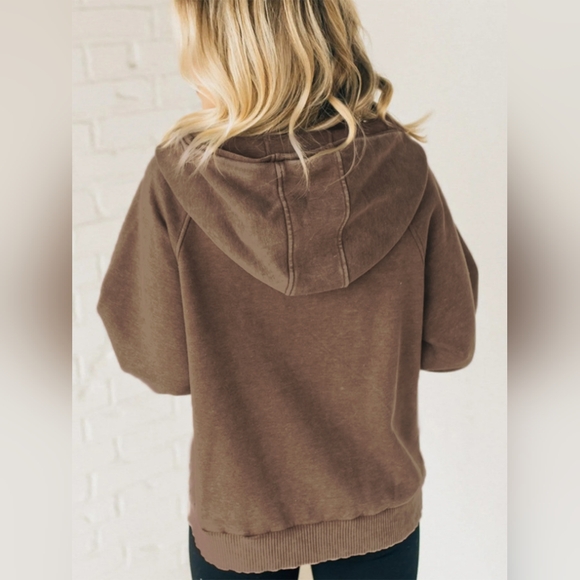 Half Zip Kangaroo Pocket Long Sleeve Hoodie - Picture 3 of 6